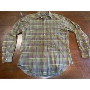 Ralph Lauren Classic Button Up Shirt Men Medium Plaid Academia Hobbit Wedding